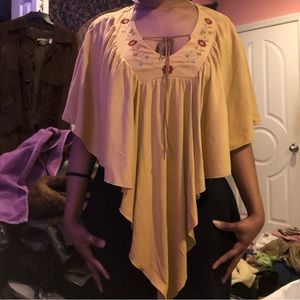 vintage 70s suede poncho shawl floral detail tunic